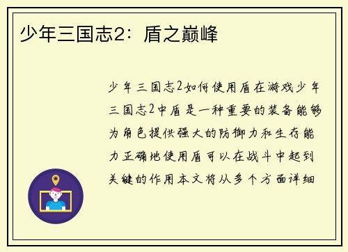 少年三国志2：盾之巅峰